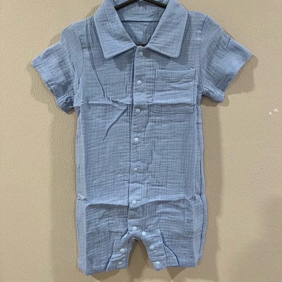 Light Blue Button-Up Baby Romper - Picture 1 of 4